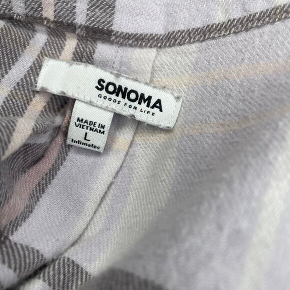 Sonoma Women's Plaid Cotton Knit Stretch Sides Button Down Light Academia L - Picture 6 of 7